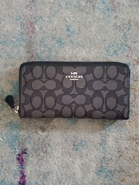 Coach Black Signature Zip-Around Wallet